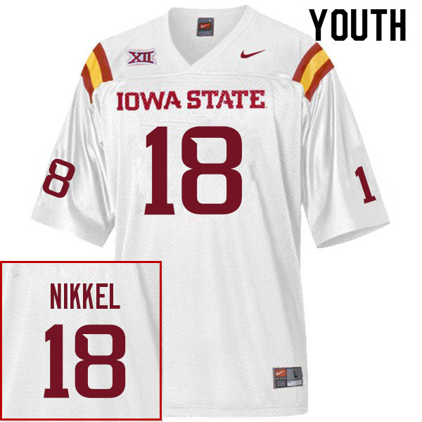 Youth #18 Ben Nikkel Iowa State Cyclones College Football Jerseys Sale-White - Click Image to Close